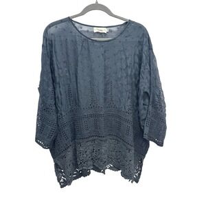 Johnny Was 4 Love and Liberty Oversized Eyelet Lace Blouse Tunic Top Size XS
